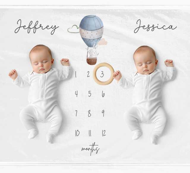Personalised Twins Milestone Blanket Custom Baby Monthly Photo Prop - image 1