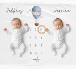 Personalised Twins Milestone Blanket Custom Baby Monthly Photo Prop - thumbnail 1