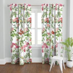 Floral Curtain Panel - Botanical Watercolor Large Scale Roses Custom English Rose Victoria's Garden By Peacoquettedesigns - thumbnail 2