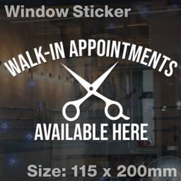 Small Walk in Appointments Available Here Window Door Barber Hair Salon Sticker - thumbnail 1