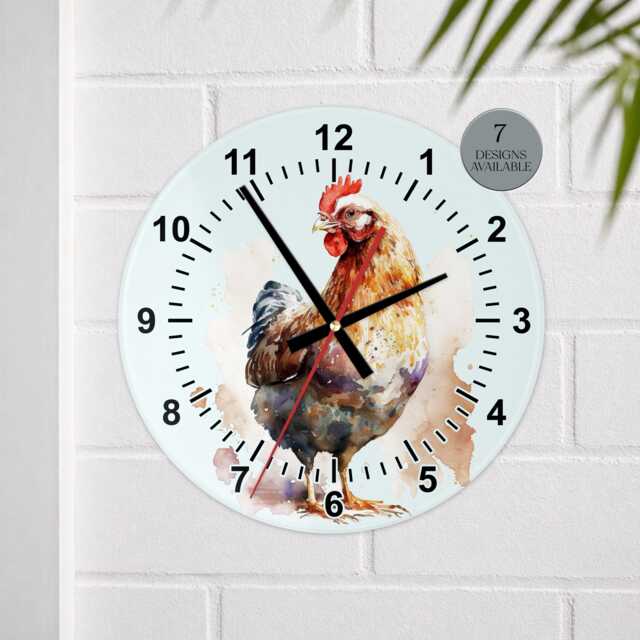 Glass Chicken Wall Clock - Unique Art Kitchen Farmhouse D??cor Hen Lover - image 1