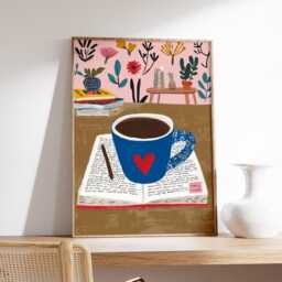 Morning Coffee Art Print, Cozy Reading Nook Wall Art, Nature Inspired Home Decor, Warm Modern Poster For Kitchen Or Living Room - thumbnail 2