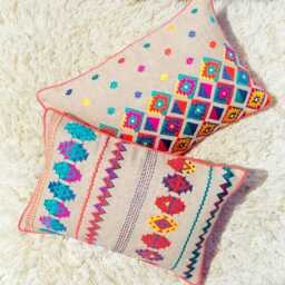 Embroidered Linen Pillow Cover, Colorful Kilim Design - thumbnail 3