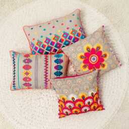 Embroidered Linen Pillow Cover, Colorful Kilim Design - thumbnail 4