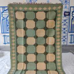 Handwoven Wool Jute Kilim Rug - Green Geometric Flatweave Reversible Natural Fibre Area Carpet - thumbnail 4