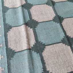 Handwoven Wool Jute Kilim Rug - Green Geometric Flatweave Reversible Natural Fibre Area Carpet - thumbnail 3