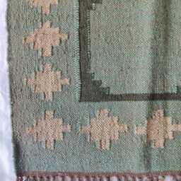 Handwoven Wool Jute Kilim Rug - Green Geometric Flatweave Reversible Natural Fibre Area Carpet - thumbnail 2