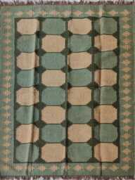 Handwoven Wool Jute Kilim Rug - Green Geometric Flatweave Reversible Natural Fibre Area Carpet - thumbnail 1