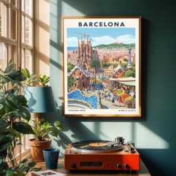 Barcelona Travel Poster Vintage Spain Art Print, Retro City View - thumbnail 2