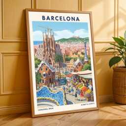 Barcelona Travel Poster Vintage Spain Art Print, Retro City View - thumbnail 3