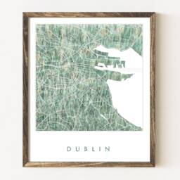 Dublin Map Urban Fabric Watercolor Texture Painting Ireland City Plan - Art Print Travel Wedding Anniversary Realtor Moving Gift Grass - thumbnail 3