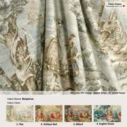 Bosporus - 4 Colors - Flax, Antique Red, Billard, English Green French Toile Victorian Country Linen Blend Curtain, Valance Custom Drapery - thumbnail 1