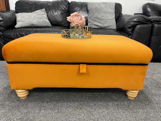 Handmade Upholstered Plush Fabric Storage Ottoman Coffee Table - Thick Lid - image 1