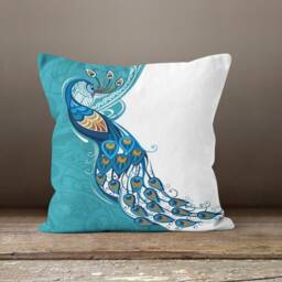 Peacock Cushion Cover-Peacock Feather Pillow Case-Turquoise Decorative Case-Tropical Cover-Gift For Her-Handmade Material - thumbnail 3