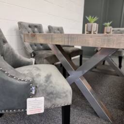 Alford Dining Table Industrial Farmhouse Dine - Rustic Handmade Chunky Metal Legs - thumbnail 4