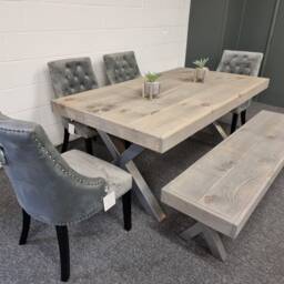 Alford Dining Table Industrial Farmhouse Dine - Rustic Handmade Chunky Metal Legs - thumbnail 3