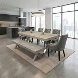Alford Dining Table Industrial Farmhouse Dine - Rustic Handmade Chunky Metal Legs - thumbnail 2
