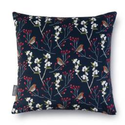 Celina Digby?? Designer Luxury Soft Touch Velvet Cushion Cover Pillow Christmas Festive Design - Robin & Berries Navy, Available in 2 Sizes - thumbnail 1