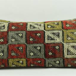 Handmade Kilim Lumbar Pillow Cover Vintage Turkish Rug - 12'' X 24'' - thumbnail 2