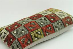 Handmade Kilim Lumbar Pillow Cover Vintage Turkish Rug - 12'' X 24'' - thumbnail 1