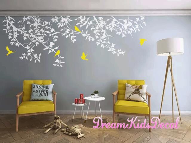 Nursery Wall Decal, Birds Tree Kids Decals Children White Branch Decals, Living Room Decor-Dk191 - image 1