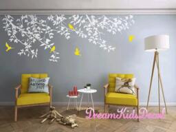 Nursery Wall Decal, Birds Tree Kids Decals Children White Branch Decals, Living Room Decor-Dk191 - thumbnail 1