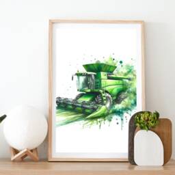 Farm Vehicle Print Set - 3 Watercolour Posters - Boys Bedroom Artwork Wall Art Red, Blue, Green Construction Decor Picture - thumbnail 2