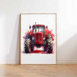 Farm Vehicle Print Set - 3 Watercolour Posters - Boys Bedroom Artwork Wall Art Red, Blue, Green Construction Decor Picture - thumbnail 3
