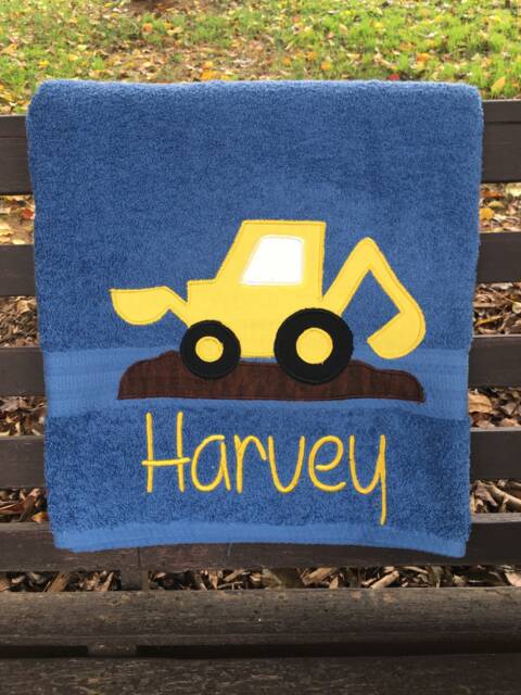 Embroidered Excavator Bath Towel, Personalized Kids Towel - image 1