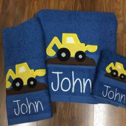 Embroidered Excavator Bath Towel, Personalized Kids Towel - thumbnail 2