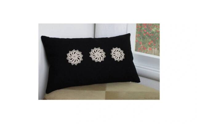 Black Doily Trio Decorative Throw Pillow Cover/Case Cushion Cotton 12x20 - image 1
