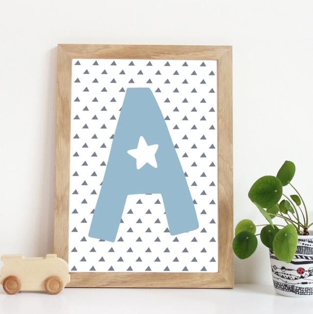 Personalised Initial Print, Boys Nursery Prints, Pastel Blue, Bedroom Decor, Girls Name Playroom, Kids Wall Art - image 1
