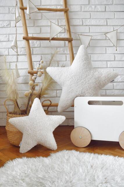White Teddy Star Pillow, Nursery Decor, Sternkissen Kinderzimmer, Decorative Cushion Baby Room, Handmade Pillow - image 1