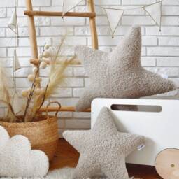 White Teddy Star Pillow, Nursery Decor, Sternkissen Kinderzimmer, Decorative Cushion Baby Room, Handmade Pillow - thumbnail 3