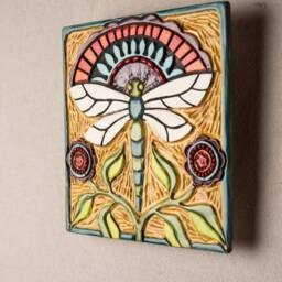 Majestic Dragonfly, Mounted Handmade Tile Ceramic & Mosaic Wall Art, 8 Inch Square Tile, Made To Order - Winged Wonders - thumbnail 2