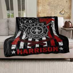 Personalized Firefighter Blanket, Custom Name Sherpa Fleece Throw Blankets, Gift For Fireman Dad - thumbnail 1