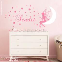 Fairy Wall Decal, Moon & Stars Sticker With Stars, For Girls Room Baby Nursery - thumbnail 2