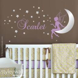 Fairy Wall Decal, Moon & Stars Sticker With Stars, For Girls Room Baby Nursery