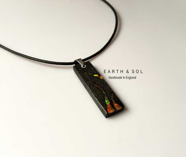 Bog Oak Wood & Opal Necklace - image 1