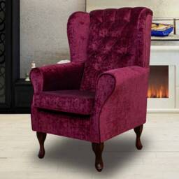 Handmade Red Wine Crushed Velvet Wingback Fireside Chair - thumbnail 1