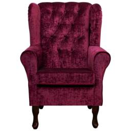Handmade Red Wine Crushed Velvet Wingback Fireside Chair - thumbnail 2