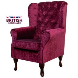 Handmade Red Wine Crushed Velvet Wingback Fireside Chair - thumbnail 3