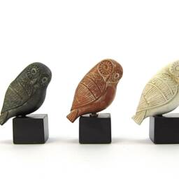 Greek Ancient Decorative Terracotta Owl , White Clay Owl Sculpture - thumbnail 4