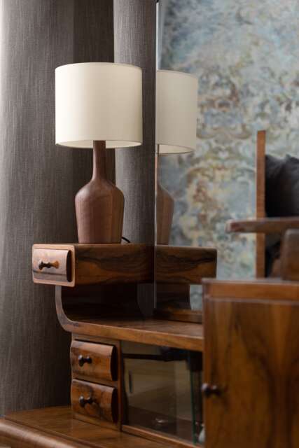 Hand Turned Walnut Table Lamp/ Wooden Lamp - image 1