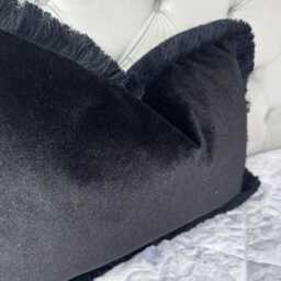 Black Fringed Pillow Cover With Black Fringe Handmade Luxury Cushion For Home Decor, Monochrome Design - Interior - thumbnail 2