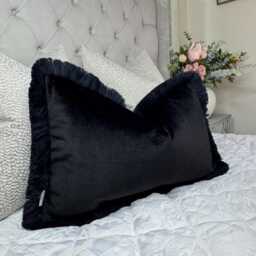 Black Fringed Pillow Cover With Black Fringe Handmade Luxury Cushion For Home Decor, Monochrome Design - Interior - thumbnail 3