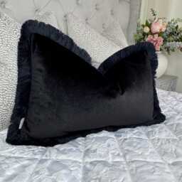 Black Fringed Pillow Cover With Black Fringe Handmade Luxury Cushion For Home Decor, Monochrome Design - Interior - thumbnail 1