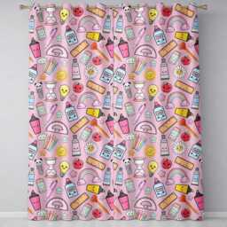 School Supplies Soft Pink Rainbow Apple Glue Pen Ruler Seamless Pattern Readymade Eyelet Ring Top Thermal 100% Blackout Curtains - thumbnail 2