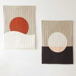 Modern Sun & Moon Quilted Textile Wall Hanging Pair - thumbnail 2