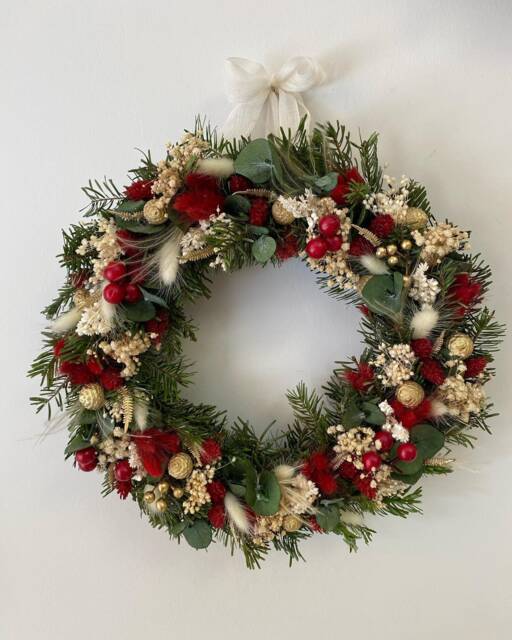 Christmas Front Door Wreath, Red Fireplace Decor, Thanksgiving Wreath For Door, Eucalyptus Merry - image 1